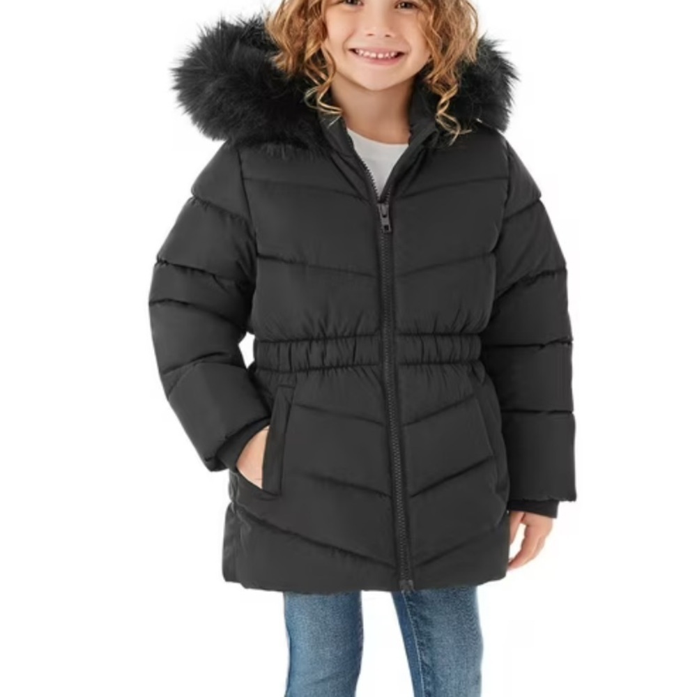 MEMBERSMARK Girls Black Puffer Parka, Warm Fleece Lined Jacket w/Removable Hood